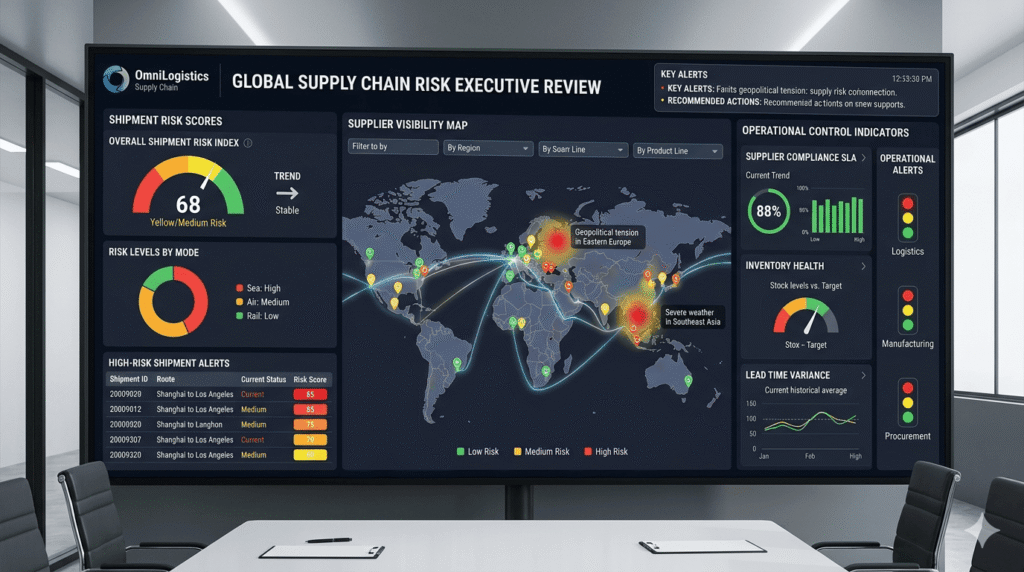 Executive-level supply chain risk review dashboard