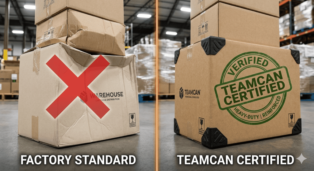 Nominated freight forwarder performing structural packaging audit in Dongguan warehouse to prevent cargo damage for US importers.